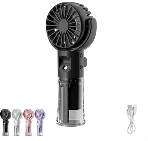 Mini Ventilateur Portable, Ventilateur Brumisateur, Ventilateur de Poche USB Rechargeable avec 4 Vitesses Réglables et Brume D'eau, Ventilateur Portable Silencieux pour Maison, Bureau, Voyage (Noir)
