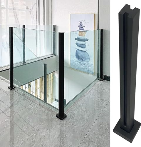 Collier de serrage pour terrasse en acier inoxydable, poteau carré noir avec design fendu, base robuste, hauteur réglable de 60 à 105 cm pour une installation durable de clôture extérieure