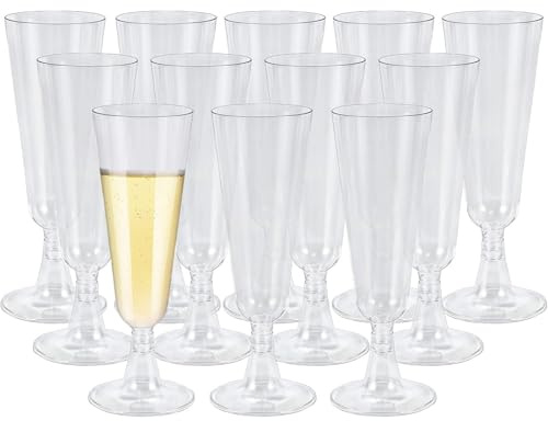 Souruud Lot de 50 Flûtes à Champagne en Plastique Transparent, 160 ml – Verres Réutilisables Élegants pour Mariages, Anniversaires, Fêtes, Cocktails & Desserts