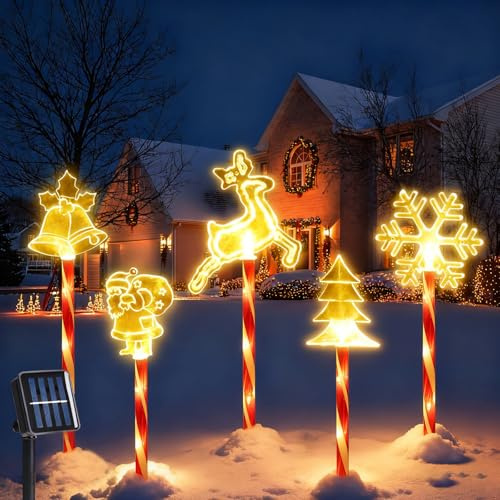 IWTBNOA Lot de 5 éclairages de Noël solaires en acrylique - Éclairage extérieur de Noël - Décoration pour l'extérieur, la terrasse, le jardin (5 combinaisons)