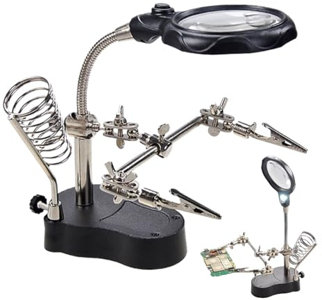 Lötstation Helping Hands | Objektivhalterung | Einstellbares Werkzeug mit LED-Licht und Klemmen für Montage von elektronischen Karten Test Komponenten Reparaturen