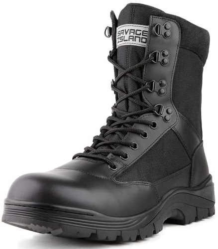 Savage Island Sentinel PRO - Stivali da combattimento in pelle, con cerniera laterale e lacci, militari, traspiranti, per moto, sicurezza, cadetti e polizia, Nero , 42 2/3 EU