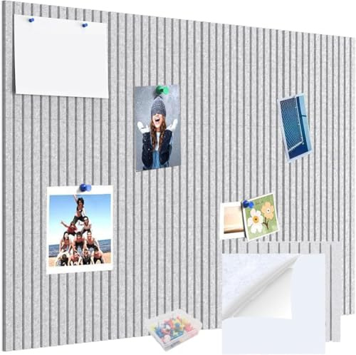 Lot de 12 tableaux en liège alternatifs pour mur, 90 x 120 cm, carreaux muraux en feutre autocollants pour la maison, l'école, le bureau, panneau d'affichage photo (gris clair)