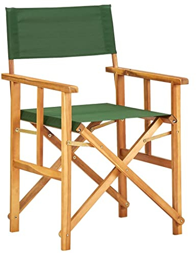 HaoChrymec Regiestuhl aus Akazien-Massivholz mit Ölfinish, Klappbar, Bequeme Rückenlehne und Sitz aus Stoff, Gartenstuhl, Relaxsessel Garten, Balkon Stuhl, Grün, 55x56x88 cm