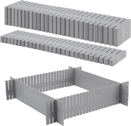 48 Stück Schubladenteiler Verstellbar, 32 x 7cm Schubladeneinteiler Grau | FUNSUEI Kunststoff Schubladentrenner für Kleiderschrank, Küche und Bad