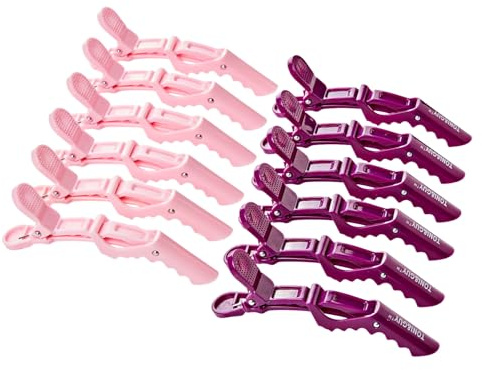 Java Wellness® 10 Stück Haarspangen für Friseur, Abteilklammern Haarclips zum Stylen & Schminken – 10x Alligator, Haarklammern Clips Krokodil mit rutschfestem Griff & breite Zähnen (Rosa/Lila)
