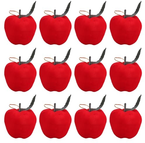 12PCS Red Apple-Shaped Christmas Ornaments, Lightweight Hanging Decor with Rope Loop Mantel Hanger Decor for Christmas Tree, Home, Window, Festive Party Decorations