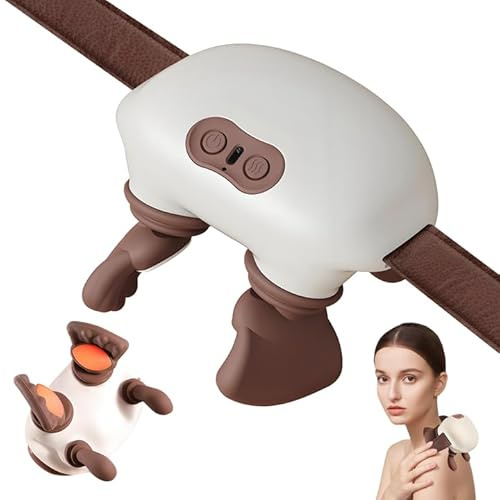 3D Massagegerät Nacken mit Wärme, Nackenmassagegerät, Kabellos Schultermassagegerät mit3-Stufen & 360°Komfort, Elektrisches Massagegerät für Zuhause Büro Reise (Beige)