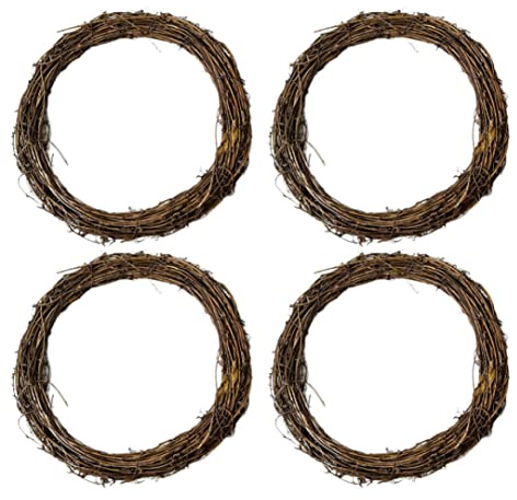 Coronas de Vid Naturales|Corona de Vid de Navidad 4 Piezas de Anillo de Corona de ratán de 11, 81 Pulgadas para Manualidades de Bricolaje Ratán Natural para Manualidades navideñas de Bricolaje Puerta