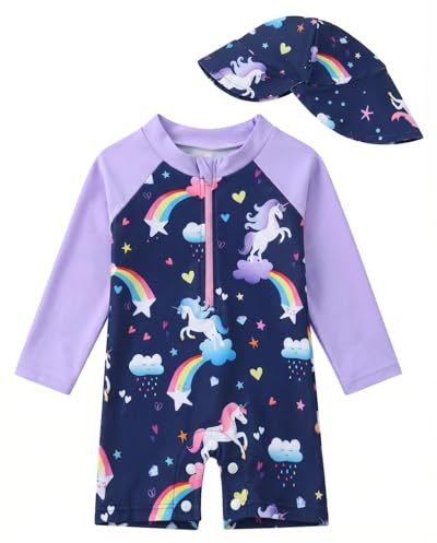 JiAmy Traje de baño para niños pequeños niñas bebé ropa UV niños protección traje de baño de una pieza ropa de baño ropa de protección con sombrero para el sol, 3-6 meses