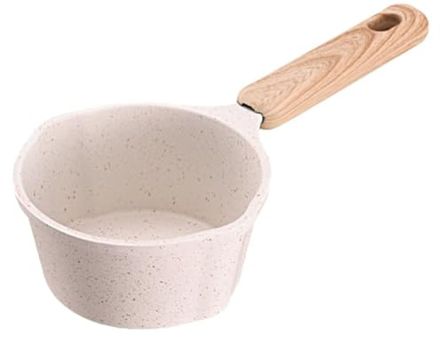 BESTOYARD Piccola Pentola Bianca da 250ml con Manico in Legno, Pentola Antiaderente per Induzione, Design Compatto e Resistente al Calore, per Casa e Viaggi