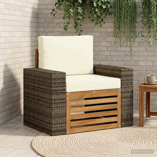 Angajara Outdoor Gartenmöbel-Set Mittelsofa Natur aus massivem Akazienholz wetterfestes Lounge-Sofa mit Kissen für Terrasse Balkon Veranda Wintergarten Pool und Außenbereich