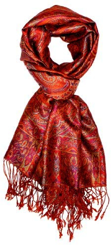 Lorenzo Cana Herrhalsduk växelduk jacquard vävd 100% siden 70 x 190 cm paisley-mönster sidenhalsduk sidenduk silkesduk silkespashmina harmoniska färger, röd
