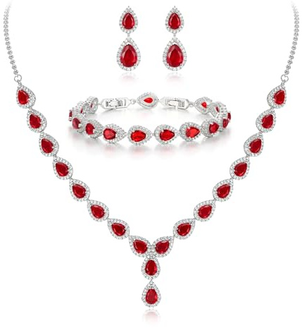 Clearine Damen Hochzeit Braut Tropfen CZ Unendlichekeit Figur 8 Y-Halskette Tennis Armband Dangle Ohrringe Set