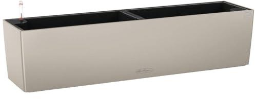 Lechuza BALCONERA Color 80 Selbstbewässernder Pflanzkübel aus Kunststoff, für Innen- und Außenbereich, Pflanzkübel, Tisch und Fensterkasten mit Ablaufloch, H19 x L80 x B19 cm, Sandbraun