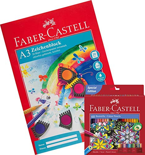 Faber-Castell Buntstift Castle, 60er Kartonetui (60 Stifte + A3 Zeichenblock)