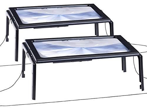 AGT Lese Lupe: 2er-Set XXL-Leselupe mit 3-facher Vergrößerung, 4 LEDs und Klappstände (Beleuchtete Lupe, Lupe mit Beleuchtung, Standlupe Licht)