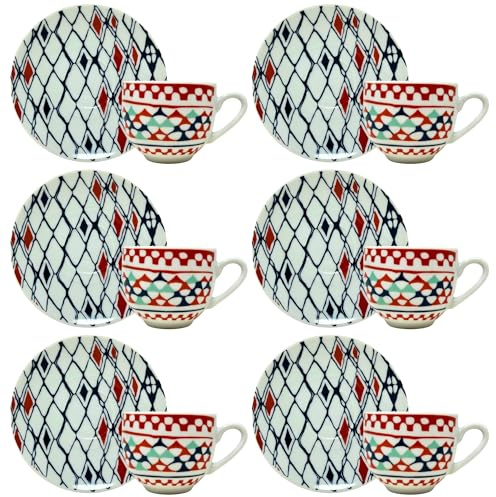 NAMAI - Set da 6 Tazzine Caffe Particolari con Piattino, Stile Autentico, Porcellana, Adatte In Lavastoviglie e Microonde, Idea Regalo (Goji)