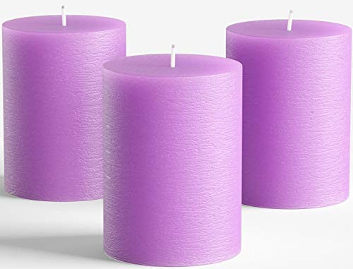 Set of 3 Pillar Candles 3 x 4 Unscented Handpoured Weddings, Home Decoration, Restaurants, Spa, Church Smokeless Cotton Wick - Lilac