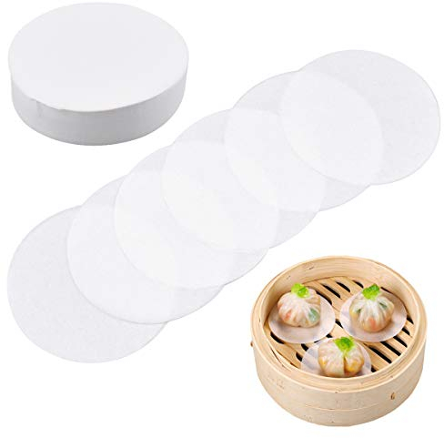 Dokpav Backpapier, 500 Stück 9cm rundes Backpapier Antihaftpapier,Wachspapier, Dim Sum Papier, Burgerpapier, Dampfgarer Airfryer Liners, für Burgerpressen, bambusdämpfer, Küche, Restaurant, Grill