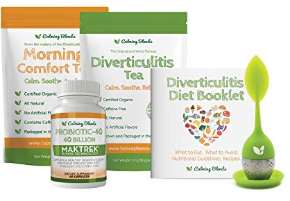 CALMING BLENDS Thé Bundle Pack | Thé diverticulite, thé confort matinal, probiotique, infuseur | Soutient la santé digestive complète