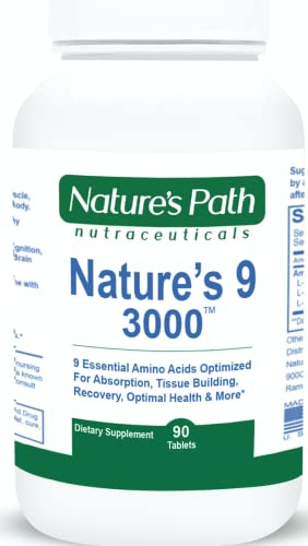 Nature's 9 3000 Essential Amino Acids Supplement, Best EAA Amino Acid Complex All 9 Essential Amino Acid Pills, Vegan Aminos 90 Pill 1 Gram Per Tablet