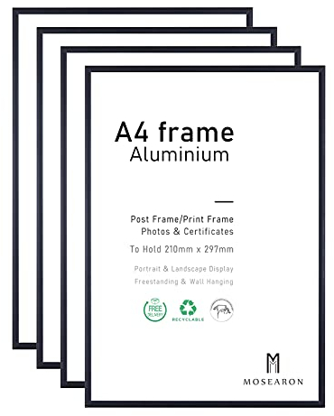 ATOBART A4-Fotorahmen, 4er-Pack-21x30cm schwarzer Bilderrahmen, Zertifikatsrahmen für Wandmontage oder Tischaufsteller, 4er-Set