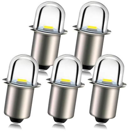Ruiandsion Upgrade Ampoules de lampe de poche LED P13.5S Prise de base Ampoules LED blanches de remplacement 6V pour lampes de torche de lampe de poche de phare, sans polarité (lot de 5)