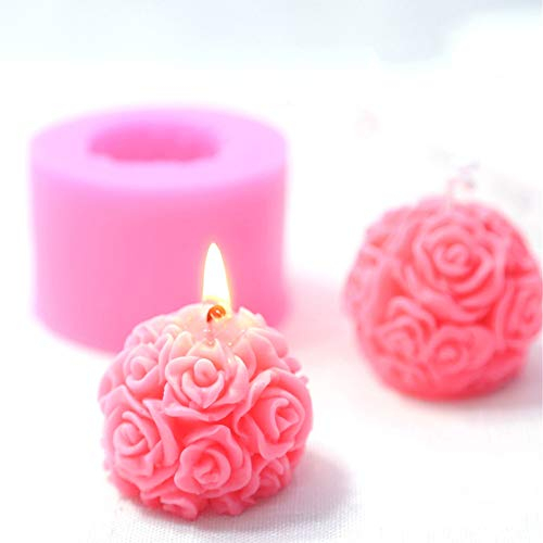 BYBYCD 3D Rose Ball Kerze Form Rose Blume Silikonform für Fondant, Mini handgefertigte Seife, Lotion, Wachsmalstift, Gips