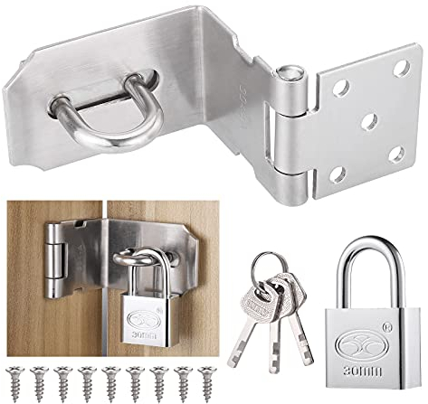 Hejo Lucchetto con Chiusura a Viti a 90 gradi, Chiusura Hasp in Acciaio Inox e Chiusura lucchetto Graffetta, Lucchetto ad Angolo Retto per Cancello in Legno, Giardino, Finestre, Porte, Armadio, Garage