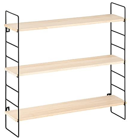 Navaris Vägghylla – förvaringsfack 50 x 50 x 12 cm av furu och metall – hylla för sovrum, vardagsrum, kök