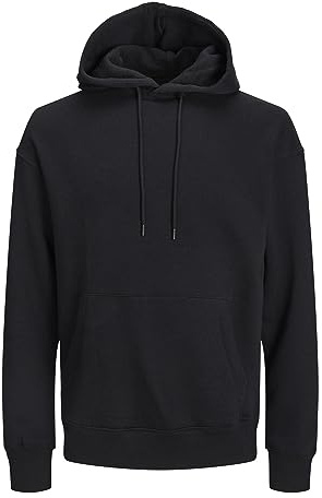 JACK & JONES Huvtröja för män, enfärgad huvtröja, svart, L