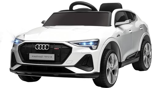 HOMCOM Coche Eléctrico para Niños de +3 Años Audi E-Tron Batería 12V Blanco | Mando a Distancia, Faros LED, Bocina, Música, USB, Apertura de Puerta, Velocidad 3-5 km/h
