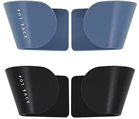2 Paar Deckelhalter Wandmontage Topfdeckelhalter Schranktür Selbstklebend Topfdeckel Wandhalter Pfannendeckel Regal Pfannendeckel Halterung Für Zu Hause Küche, Einstellbar Größe (Blau+Schwarz)