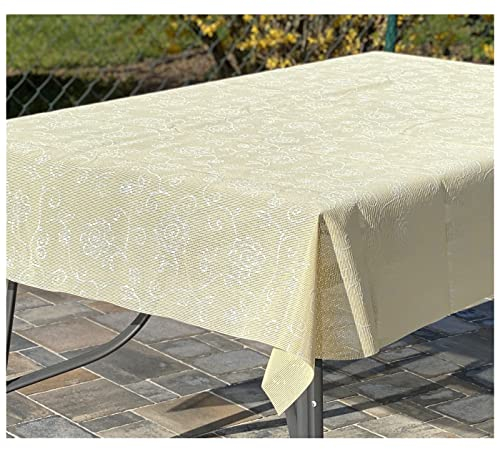 heimtexland ® Outdoor Garten Camping Tischdecke Ranke Wetterfest UV-Beständig Waschbar Weichschaum Gartentischdecke Typ798 Gelb 135 x 180 cm