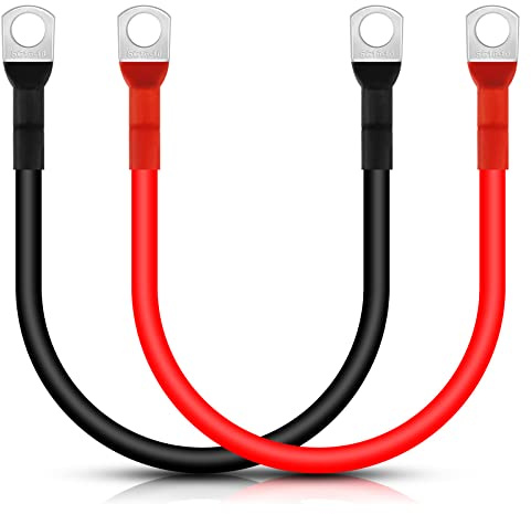 Lpluziyyds Batterie Inverter Kabel, 2pcs 5AWG/16mm² 15cm 12V rote und Schwarze Auto Batterie Ladegerät Kabel mit M10 Ring Terminals Kupferdraht für LKW, Motorrad, Solar, RV, Marine