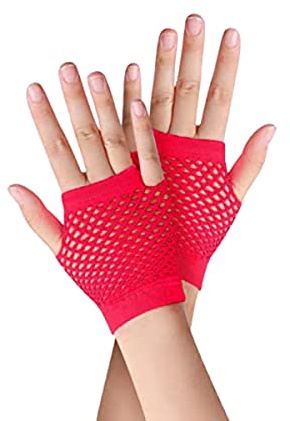 Gants courts en résille, 1 paire Jaune gants en nylon percés sans doigts en maille funky rétro élégant extensible opéra soirée des années 1920 gants pour les fournitures de fête des années 80 90