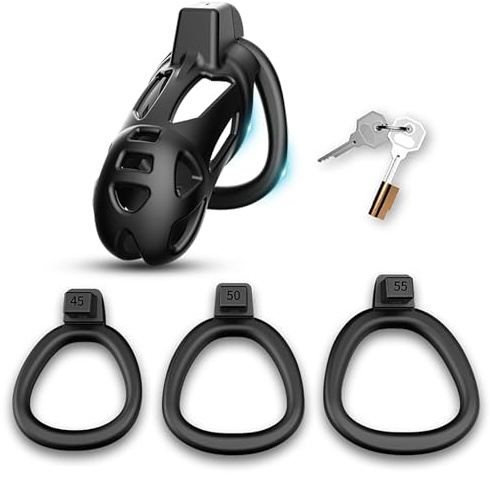 Buntune 3D Harz Keuschheitskäfig Set für Herren mit 3 Penisringe Atmungsaktiver Keuschheitsgürtel SM Penis Bondage Cock Cage Extrem Peniskäfig Sexspielzeug für SM Männer Chastity Cage (L)