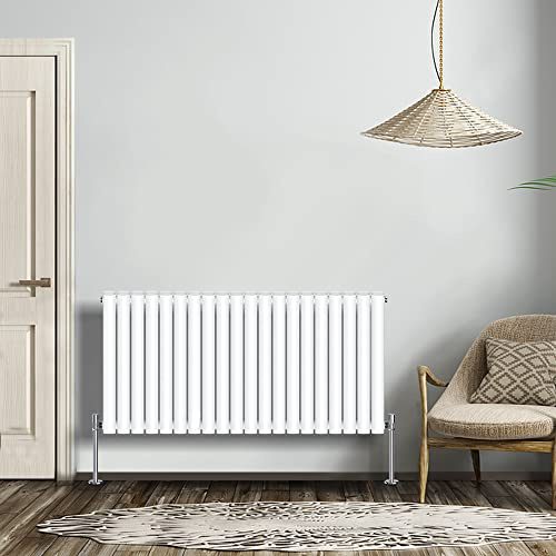 NRG Gloss White 600x1180mm Double Horizontal Oval Panel Radiator | Central Heating Rads, High Heat Output, Modern Radiator, Designer Radiator Wall Mounted, for Living Room, Kitchen