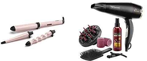 BaByliss Curl & Wave Trio Styler, Multi-Styler, Hair Waver, Beachy Waves & TRESemme Keratin Smooth 2200W Volume Shine Hair Dryer Gift Set, Diffuser Dryer, Paddle Brush, Hair Rollers