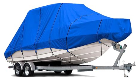 Ywanwj Bootspersenning Bootsabdeckung Bootsplane Abdeckplane Boot Bootsabdeckplane mit Seil und Aufbewahrungstasche Für Jet Ski Yacht Schnellboot Beiboot Bootsplane Abdeckung(Blau 17-19ft)
