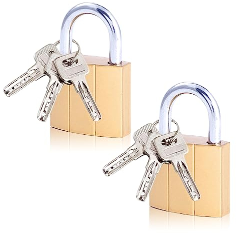 Vorhängeschloss mit Schlüssel, 2 Stück Kleines schloss mit Schlüssel 32mm Spind Kellerschloss Schloß lock Vorhangschloss aus Messing