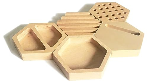 anaan Hive Organiseur de Bureau bois Porte Stylo Rangement de Bureau Pot à Crayons Support Trombones Plateau Bureau à Domicile Design Lot de 5