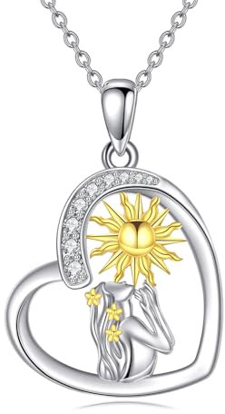 VONALA Gold Sonne Halskette für Frauen Sterling Silber Sonnenschein Herz Anhänger Boho Schmuck böhmischen Geschenk für Mädchen