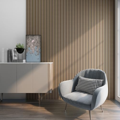 NEU.HOLZ Set de 4x Paneles de Pared 3D Vang Acústicos Revestimiento de Paredes Listones Decorativos en MDF y Fieltro 120 x 60 x 2 cm (2,88 m²) - Nogal Claro