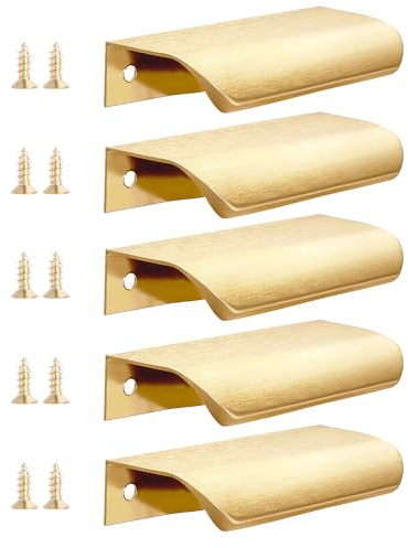 Malimali 5 Pack Dark Gold Kitchen Cupboard Handles Finger Edge Pulls for Cabinets and Drawers, 80mm Aluminum Modern Wardrobe Door Bathroom Cabinet Handles, Brushed Dark Gold