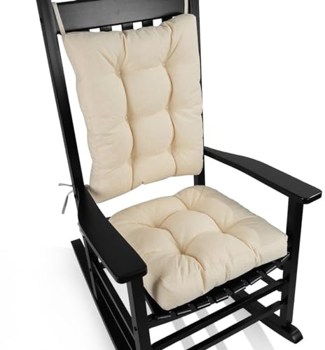 BUYUE Chair Cushion Set for Rocking Chair, Back Pillow & Seat Cushion with Ties, Original Woven Fabric Non-Slip Chair Pads for Elderly Sitting, Beige