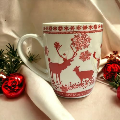 GMM Tazza Natalizia Mug, Tazze Mug a tema Natale, Idea regalo in ceramica (Renna con Alce)