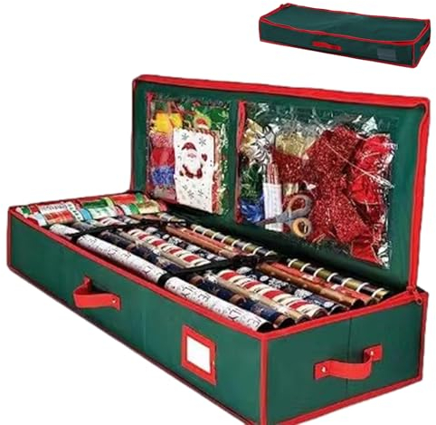 Ristyur Weihnachts-Geschenkpapier-Aufbewahrungsbehälter,Weihnachts-Geschenkpapier-Aufbewahrung - 40 Zoll robuste Unterbett-Geschenkpapier-Organizer-Taschen mit Taschen,Flexible Trennwände, langlebiger