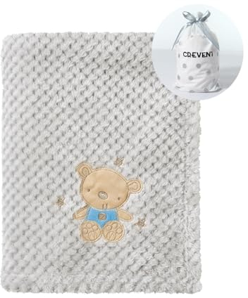 CREVENT 75cmX100cm Cute Cozy Fluffy Warm Baby Blanket for Girls Boys Infants Toddlers' Bedding Crib Cot Stroller, Baby Shower Birthday Newborn's Gift Grey- Baby Bear